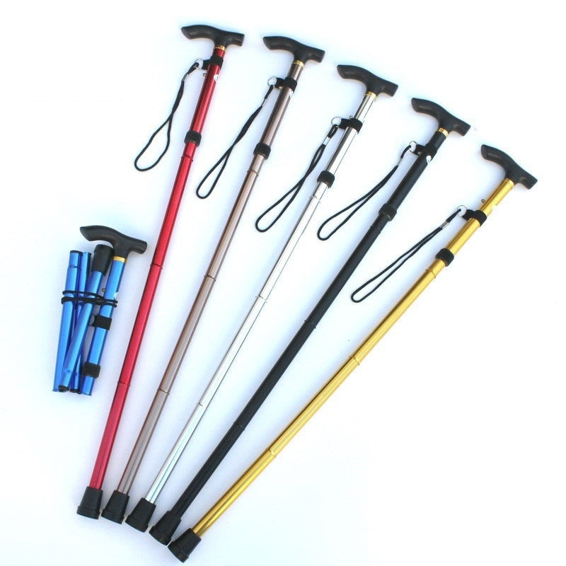 워킹 스틱 알루미늄 합금 등산 지팡이 4 섹션 텔레스코픽 접이식 등산 및 하이킹 지팡이, 트래킹 폴 노인 지팡이